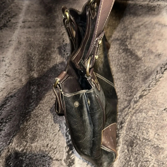 Franco Sarto 90s Style Chocolate Brown black Vegan Patent  Leather Shoulder bag - Picture 15 of 16